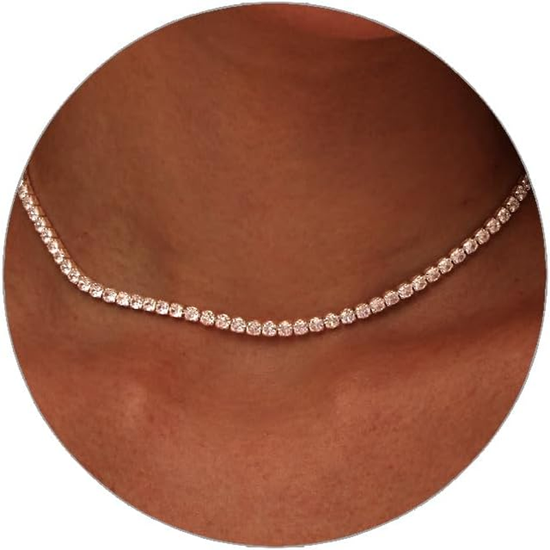 14K Gold Plated Rhinestone Dainty Choker Necklace