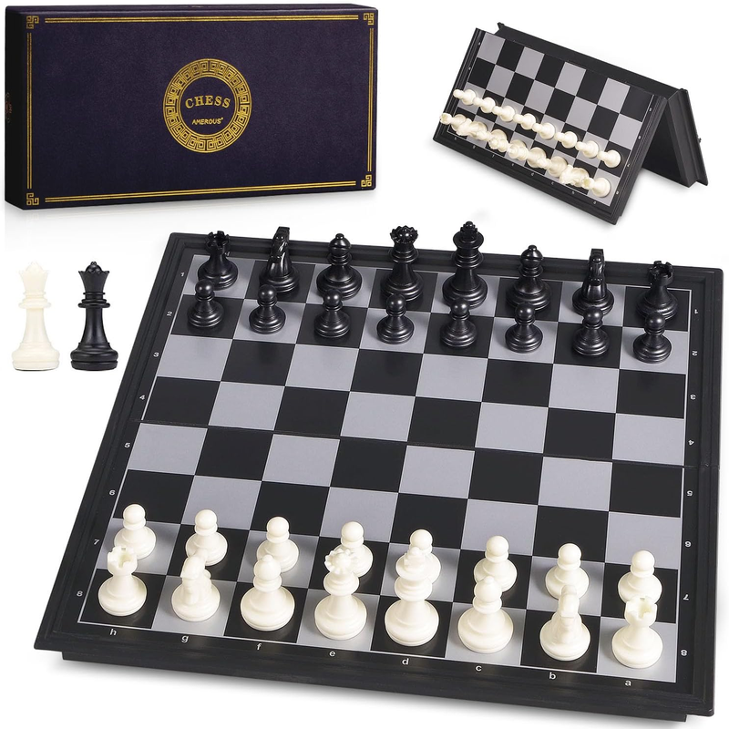 10 Inches Magnetic Travel Chess Set with Folding Chess Board 