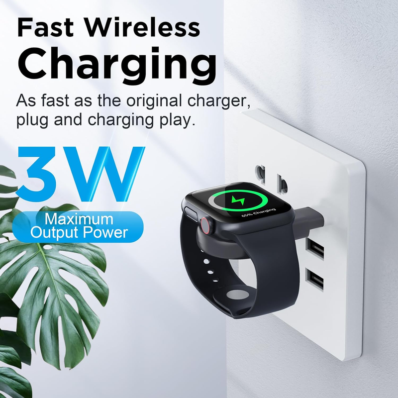  Magnetic Portable Watch Charger USB C&USB A Fast Wireless Charging Compatible with iPhones