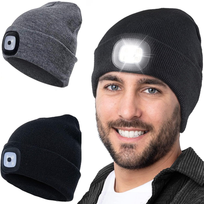  2 Pack - LED Beanie with Light  - USB Rechargeable Lighted Cap Head Lamp Hat