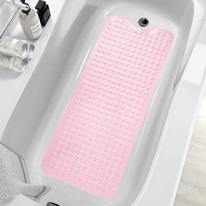 Extra Long Non-Slip Shower Mat, 40x16 with Suction Cups and Drain Holes, Machine Washable