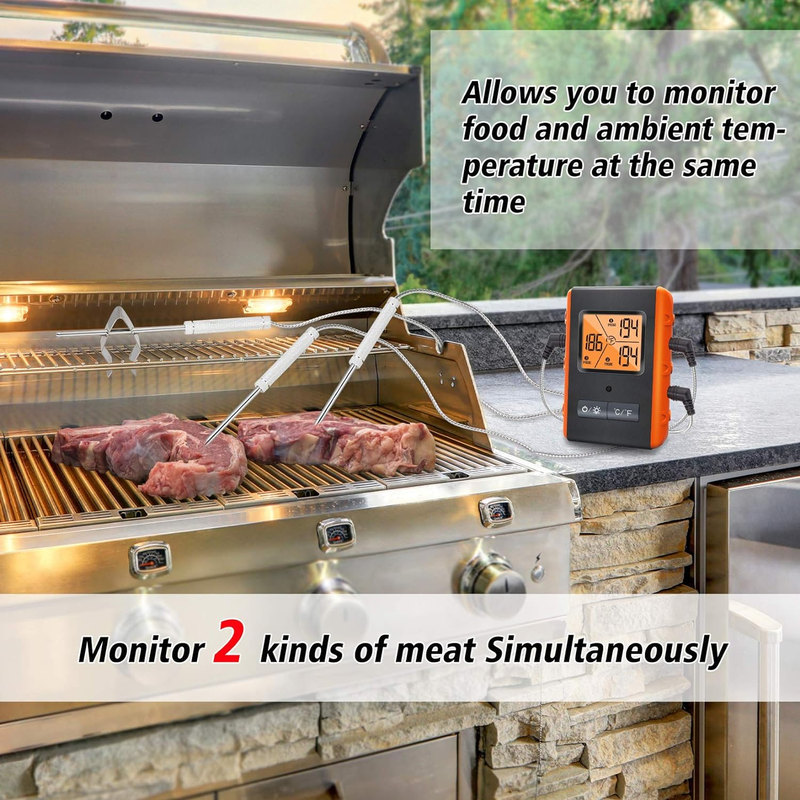 Wireless Meat Thermometer for Grilling Smoking or Kitchen Cooking - 3 Probes - Monitor Ambient Temperature Inside The Grill