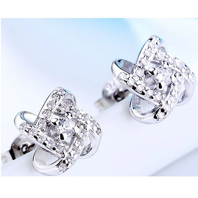 Sterling Silver Love Knot Stud Earrings with Swarovski Crystals