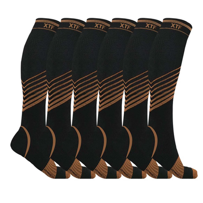 6 Pairs - Copper Compression Socks - Knee High for Running, Athletics, Travel and More