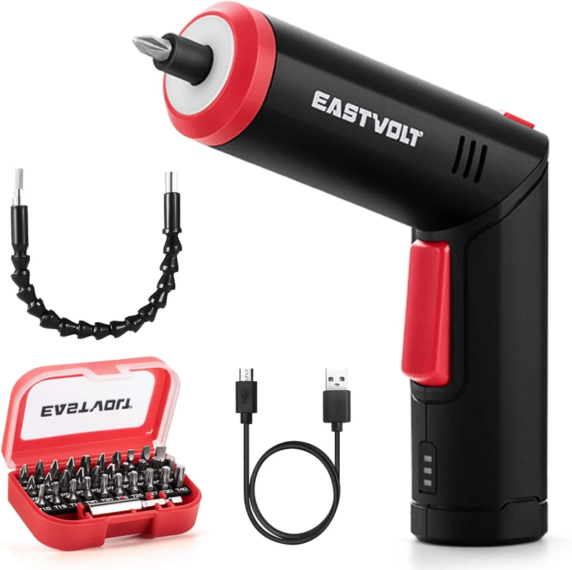 4V Electric Screwdriver - Rechargeable with 90 Degree Rotating Handle & LED Light with 31 Accessories