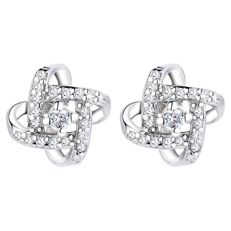 Sterling Silver Love Knot Stud Earrings with Swarovski Crystals