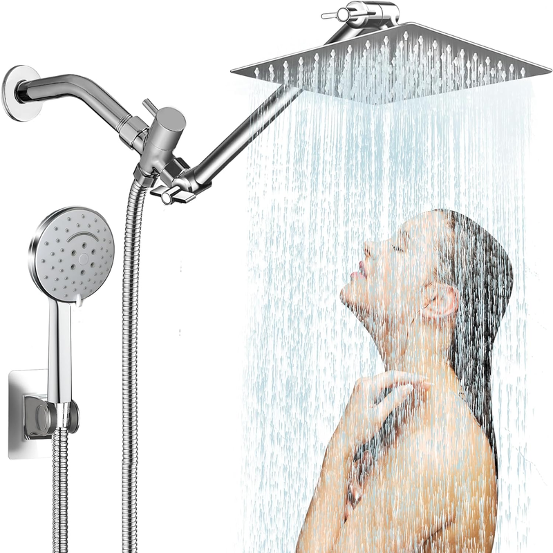 10 inch Rainfall Shower Head Combo in Stainless Steel with Handheld - 6 Spray Modes