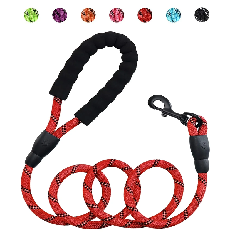 5 Foot Reflective Strong Rope Dog Leash with Comfortable Padded Handle & Heavy Duty Metal Clasp