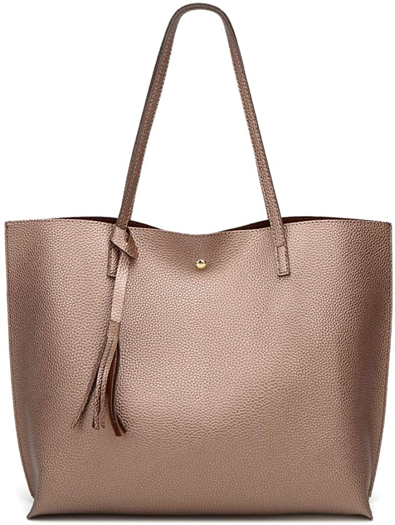 Women S Soft Faux Leather Tote Shoulder Bag from Dreubea, Big Capacity Tassel Handbag