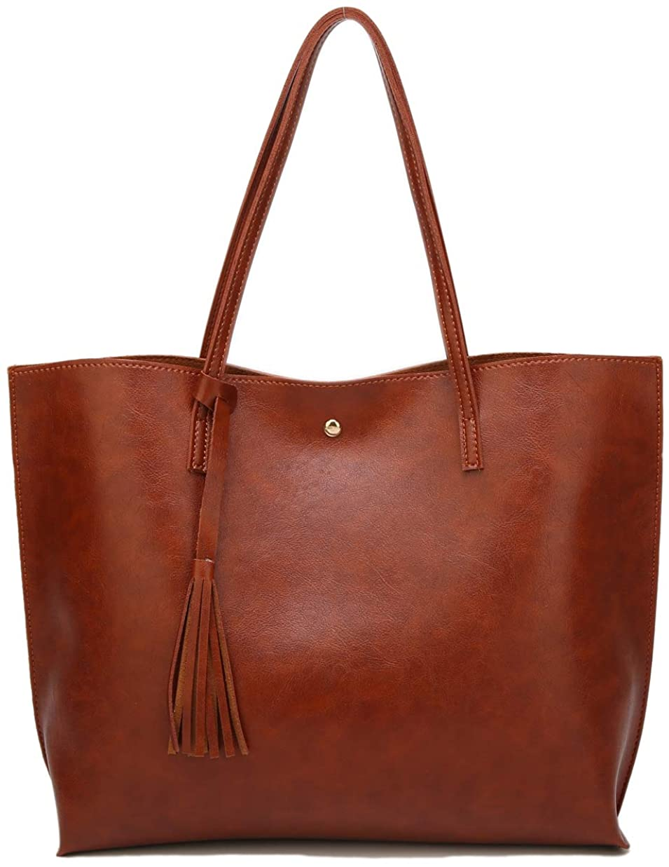 Women S Soft Faux Leather Tote Shoulder Bag from Dreubea, Big Capacity Tassel Handbag