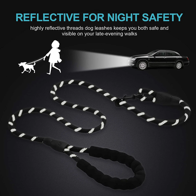 5 Foot Reflective Strong Rope Dog Leash with Comfortable Padded Handle & Heavy Duty Metal Clasp