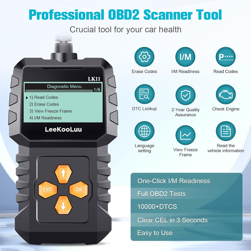 Professional Code Reader Diagnostic Scan Tools with Freeze Frame/I/M Readiness - OBD2 Scanner