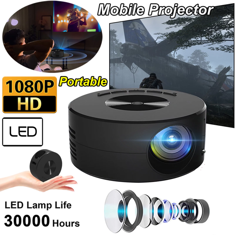 HD Home Theater Movie Projector - 1920*1080P HD - LED Pico Video Mobile Phone Projector w/ Remote Control