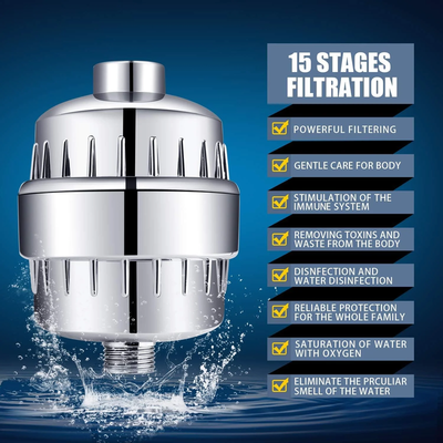 Shower Head and 15 Stage Shower Filter Combo, High Pressure 5 Spray Settings