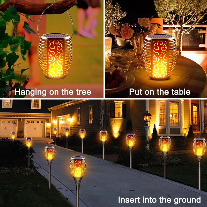 4 Pack Solar Lights - LED Light with Flickering Flame, Waterproof Solar Garden Lights 