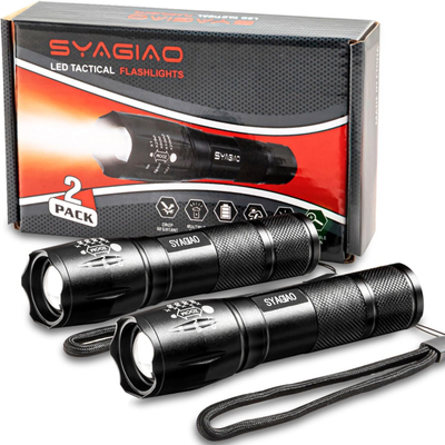 2 Pack High Lumen Flashlight with 5 Modes - Bright, Zoomable, Waterproof, Powerful