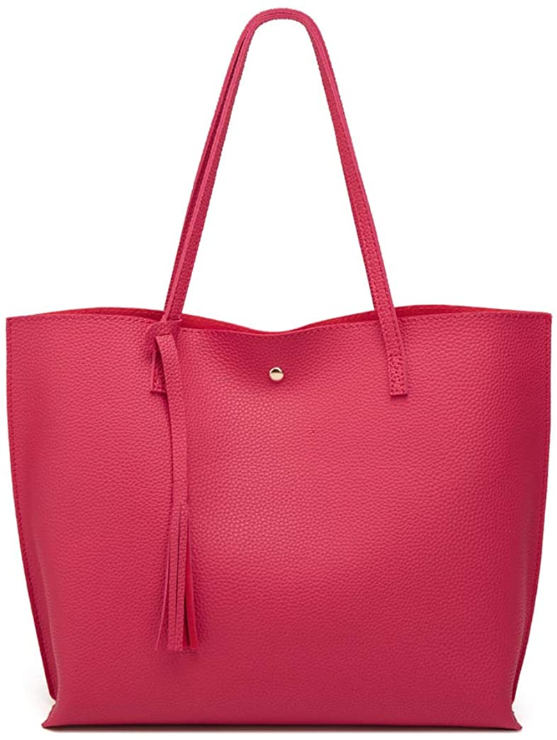 Women S Soft Faux Leather Tote Shoulder Bag from Dreubea, Big Capacity Tassel Handbag