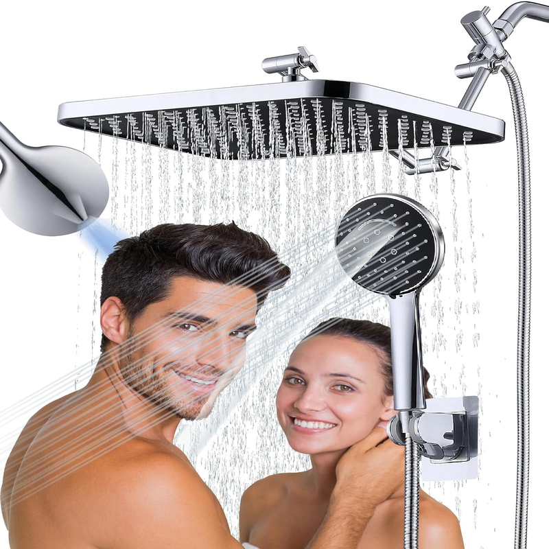 10 inch Rainfall Shower Head Combo in Stainless Steel with Handheld - 6 Spray Modes