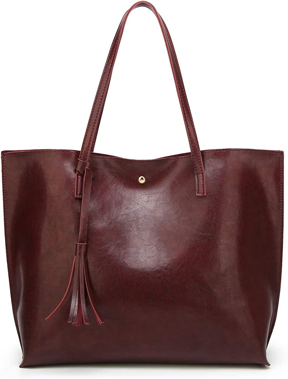 Women S Soft Faux Leather Tote Shoulder Bag from Dreubea, Big Capacity Tassel Handbag