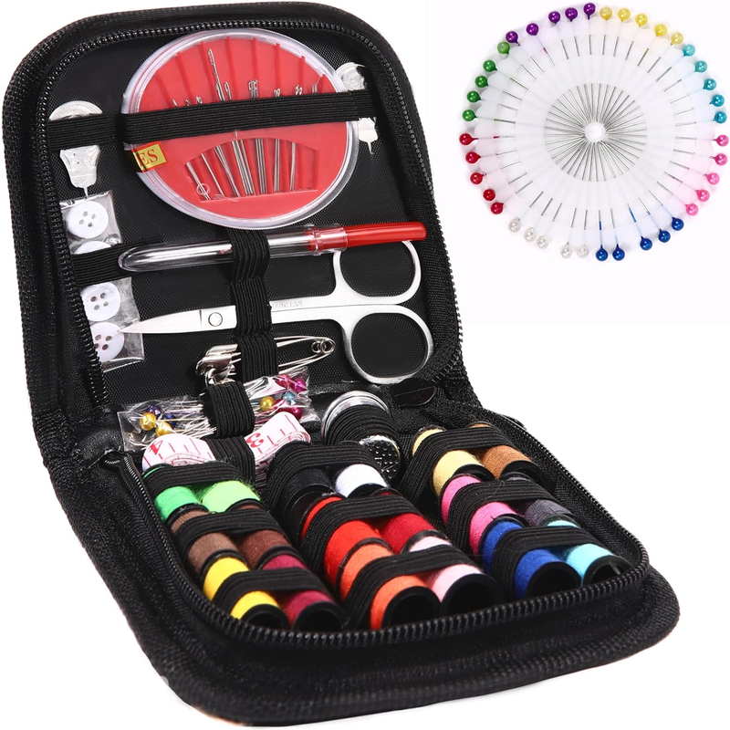 104 Pc Premium Portable Sewing Kit with 18 Color Threads, 24 Needles, Seam Ripper, Scissors, Thimble ect