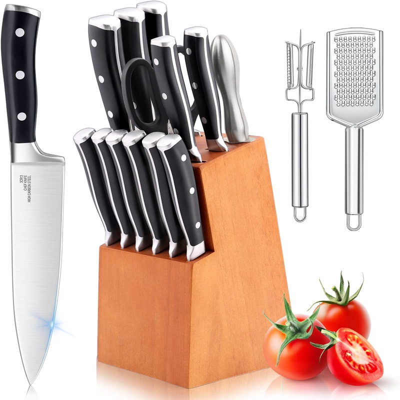 16-Piece High Carbon Stainless Steel Knife Set Includes Block