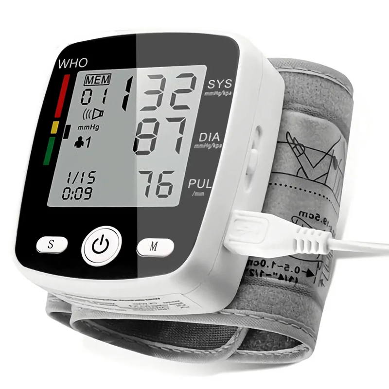 Rechargeable Wrist Blood Pressure Monitor with Voice Broadcast and 180 Memory for Dual Users