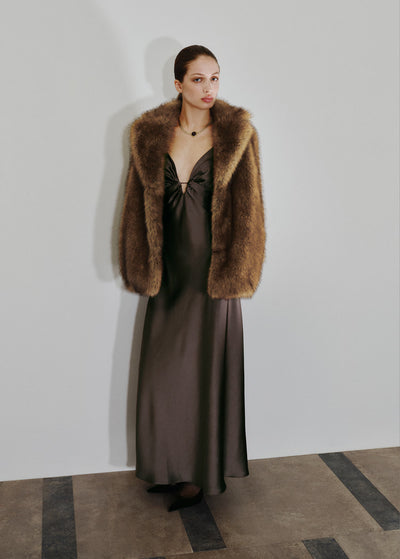 MANGO Faux Fur Effect Coat with Lapels – Timeless Elegance Large