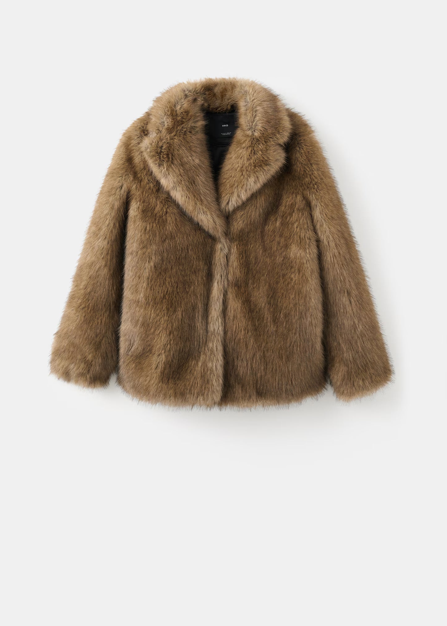 MANGO Faux Fur Effect Coat with Lapels – Timeless Elegance Large