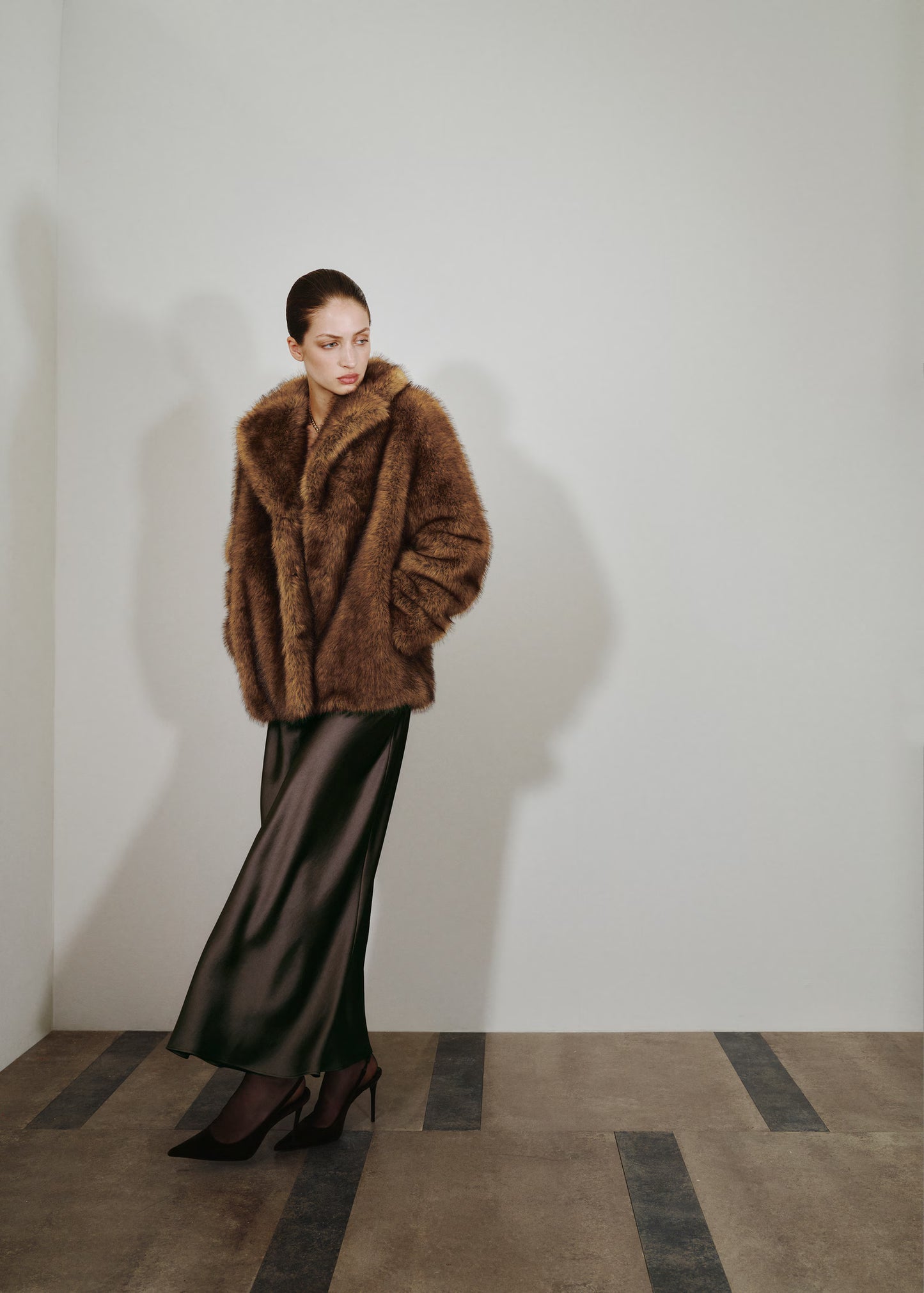 MANGO Faux Fur Effect Coat with Lapels – Timeless Elegance Large