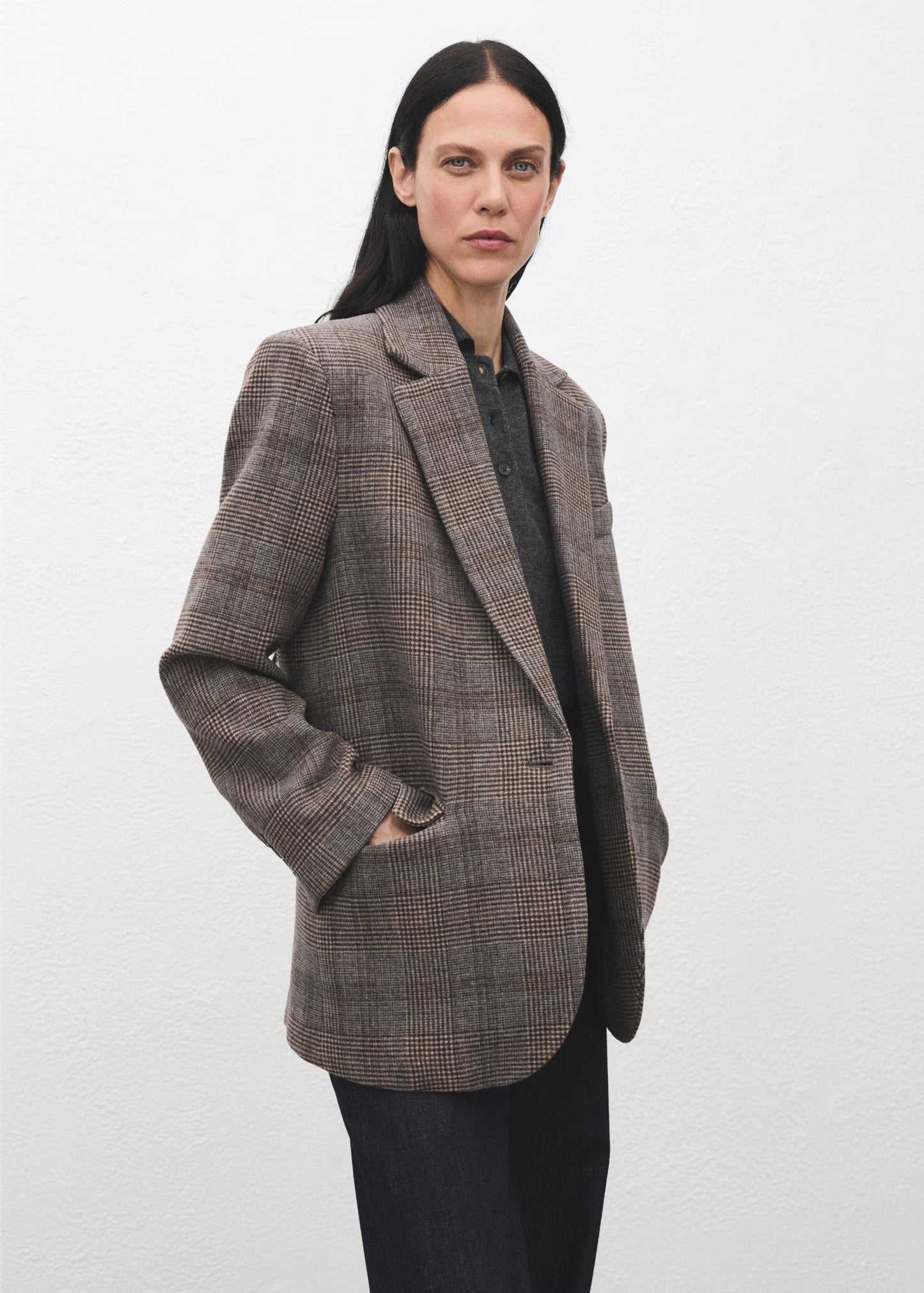 MANGO wool check blazer - Size Large