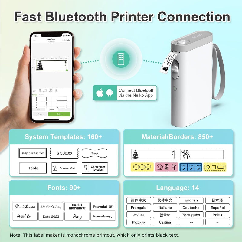 Label Maker Machine with Tape, P21 Bluetooth Label Printer, Wireless with Multiple Templates