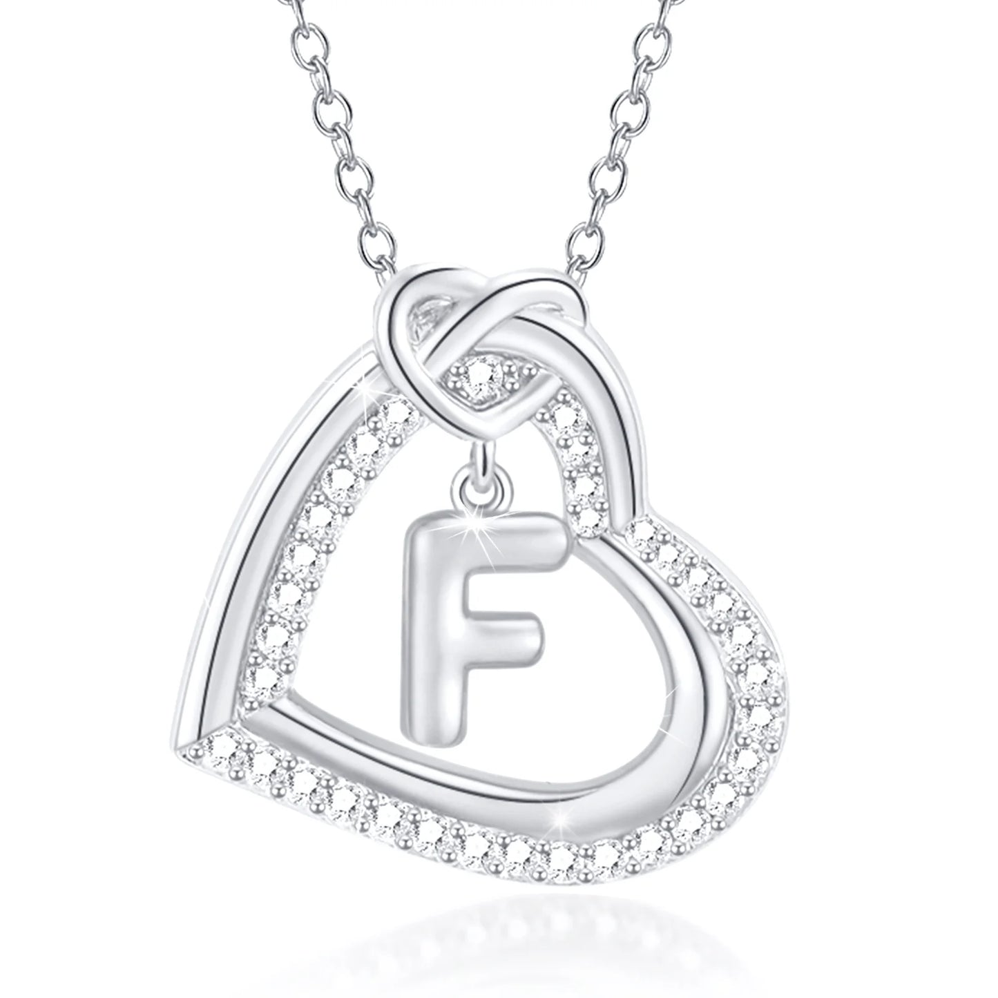 14K White Gold Love Heart Initial Necklace - CZ Hypoallergenic