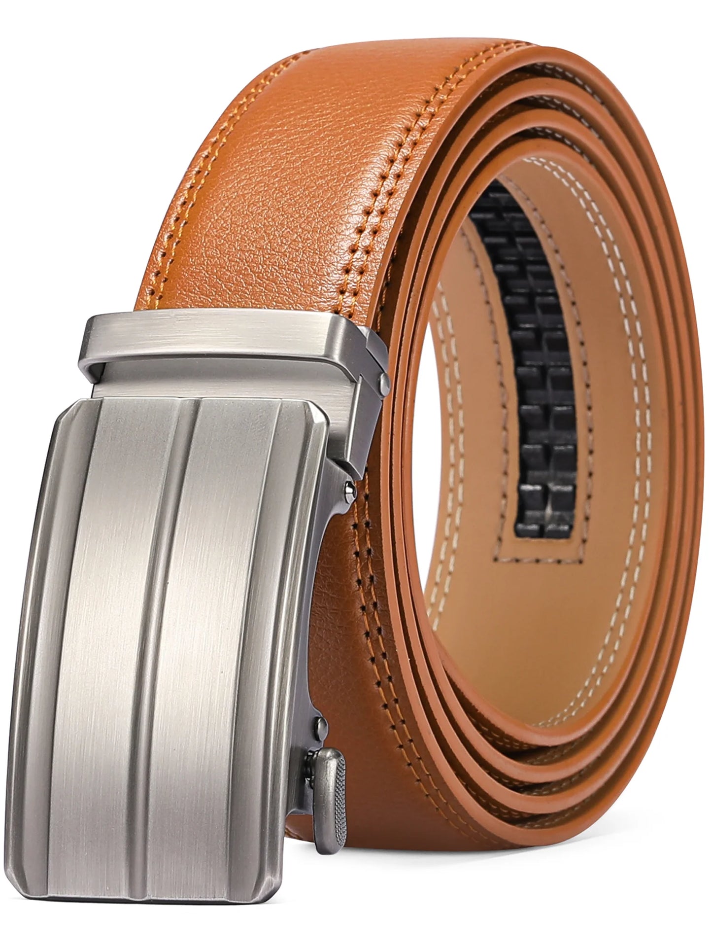 Men's Leather Belt  - Automatic Ratchet Buckle Slide Belt-Trim to Fit with Gift Box