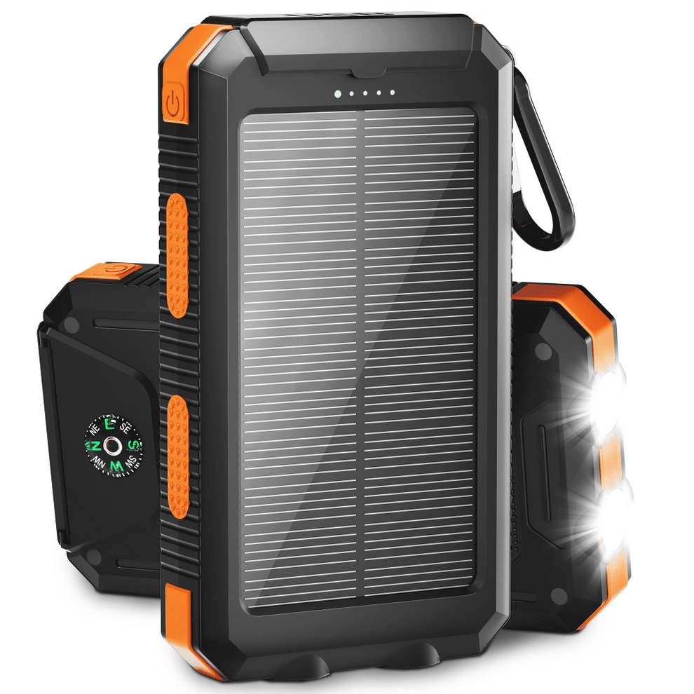 Zonnelader, 20000 mAh Solar Power Bank, Draagbare Oplader Power Bank Met Zaklamp en Dubbele USB Poorten, Camping Externe Back Upbatterij voor Buiten(Oranje