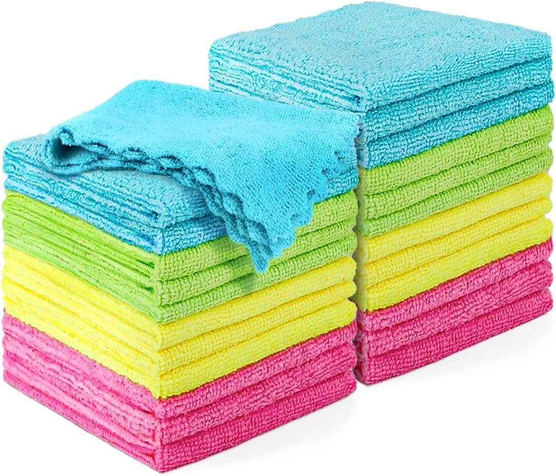 24 Pack Microfiber Cleaning Cloths - Lint Free, Scratch-Free, Highly Absorbent and Reusable