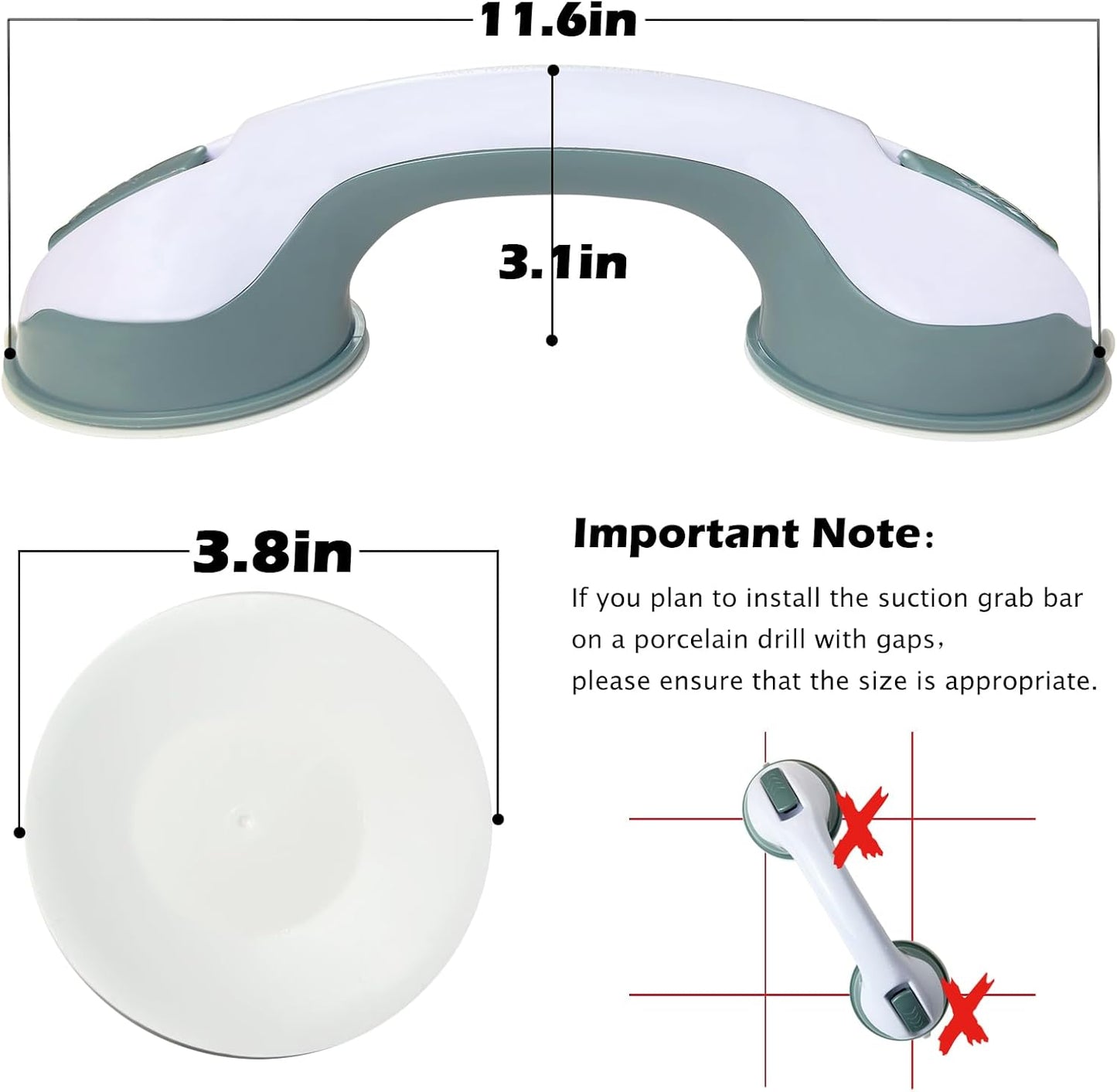 Set of 2 - 12 Inch Shower Handles with Strong Suction Cups