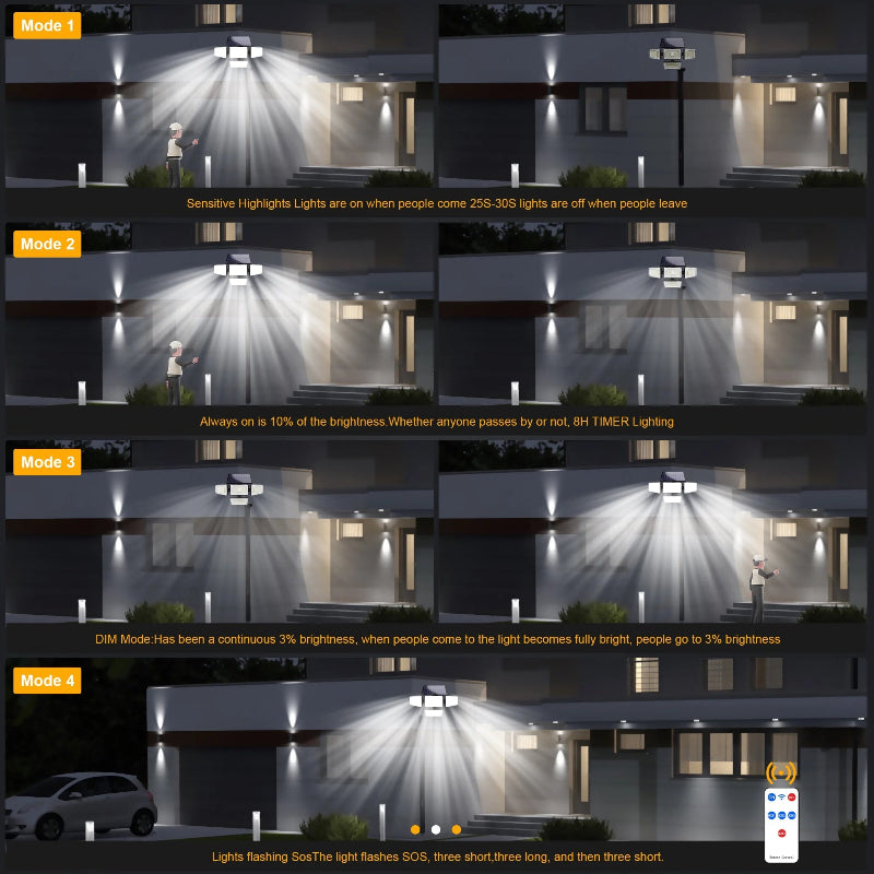 2-Pack Solar Motion Sensor Security Lights, 304 LED 2500LM with Remote, IP65 Waterproof