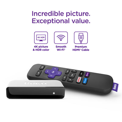 4K/HDR Streaming Media Player Wi-Fi® Enabled with Premium High Speed HDMI® Cable and Standard Remote