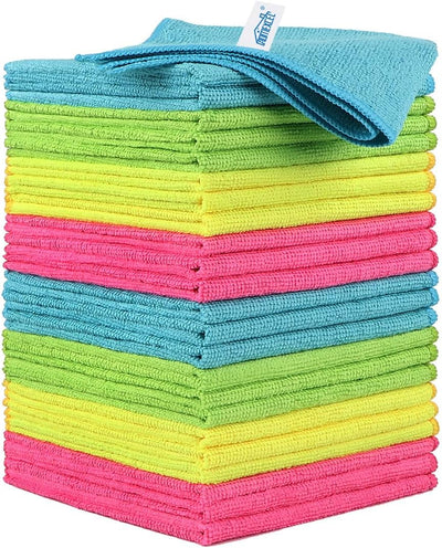 24 Pack Microfiber Cleaning Cloths - Lint Free, Scratch-Free, Highly Absorbent and Reusable