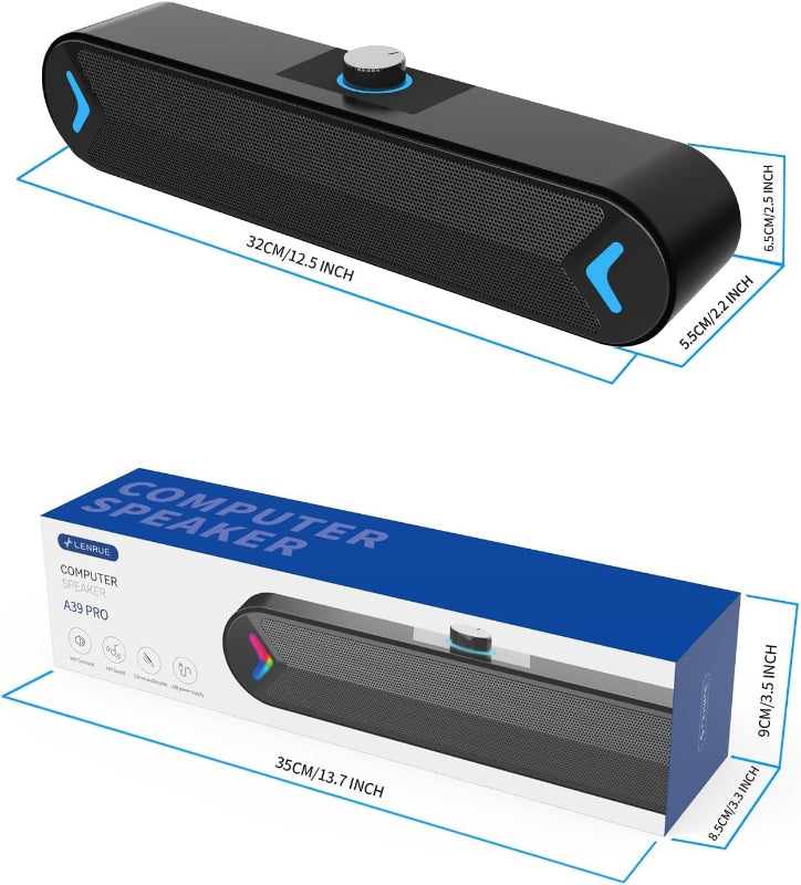 Wired USB-Powered Computer Soundbar 10W Stereo Sound for PC Desktop