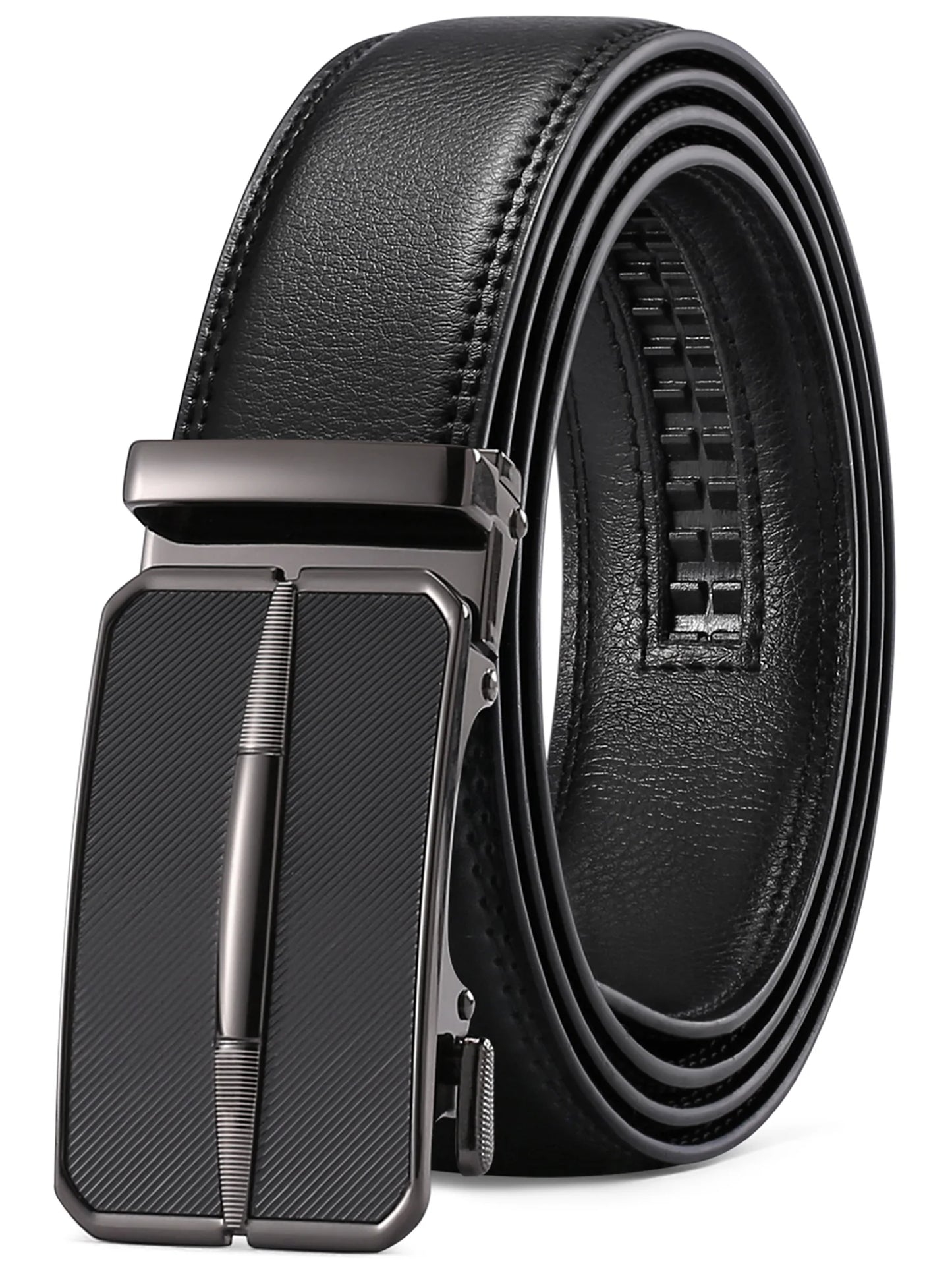 Men's Leather Belt  - Automatic Ratchet Buckle Slide Belt-Trim to Fit with Gift Box