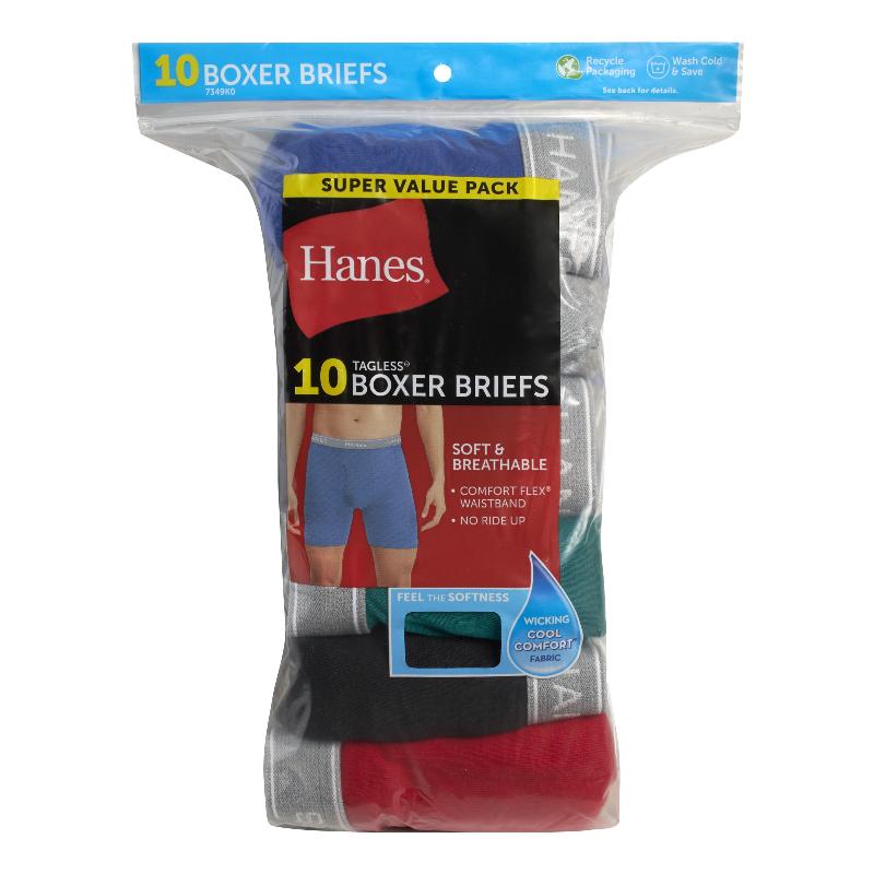 Men's Hanes Multi Pack Assorted Boxer Briefs, 10 Pack