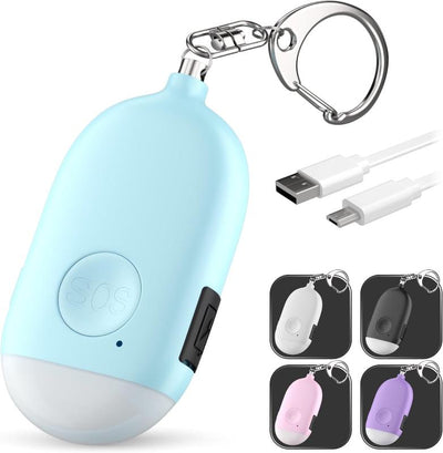  Rechargeable Self Defense Keychain Alarm – 130 dB Loud Emergency Personal Siren Ring with LED Light – SOS Safety Alert Device