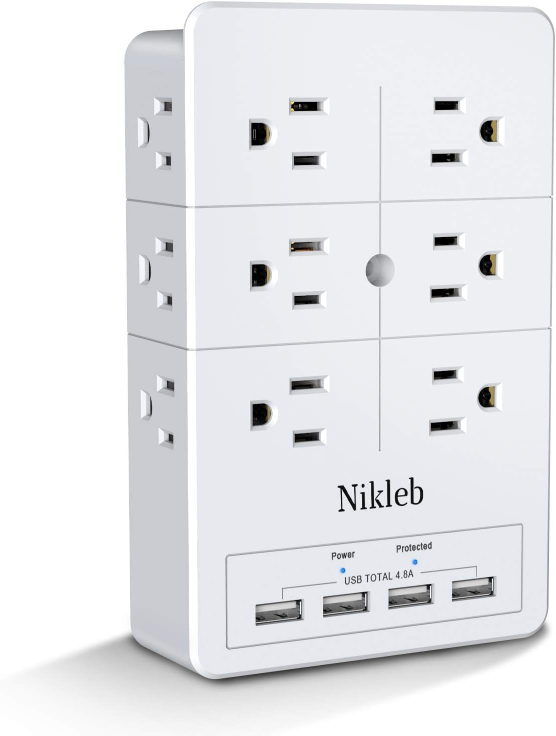 Multi Plug Surge Protection Outlet, 12 Electrical Outlet Extender 3 Sided with 4 USB Charging Ports