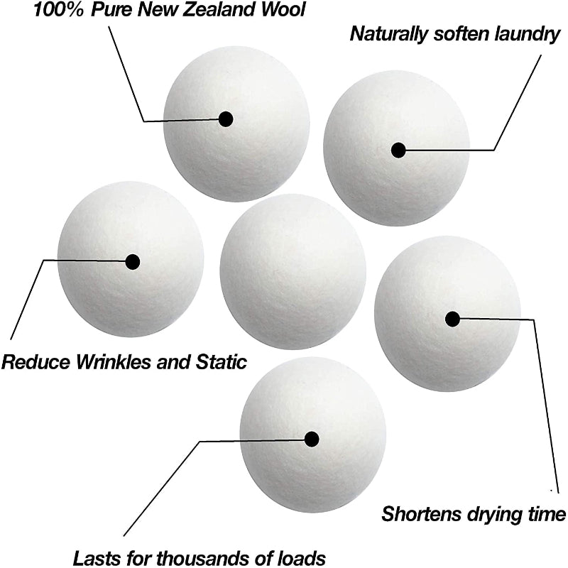  Wool Dryer Balls XL, 100% New Zealand Wool, Reusable Natural Fabric Softener