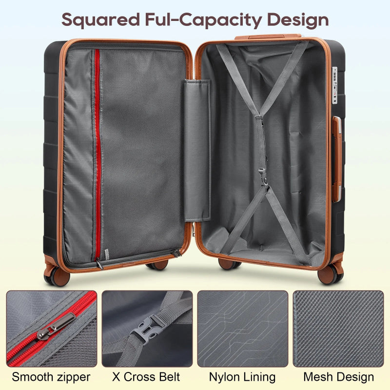 3-Piece 20-Inch Carry-On Luggage Hardside Spinner Suitcase Set with TSA Lock