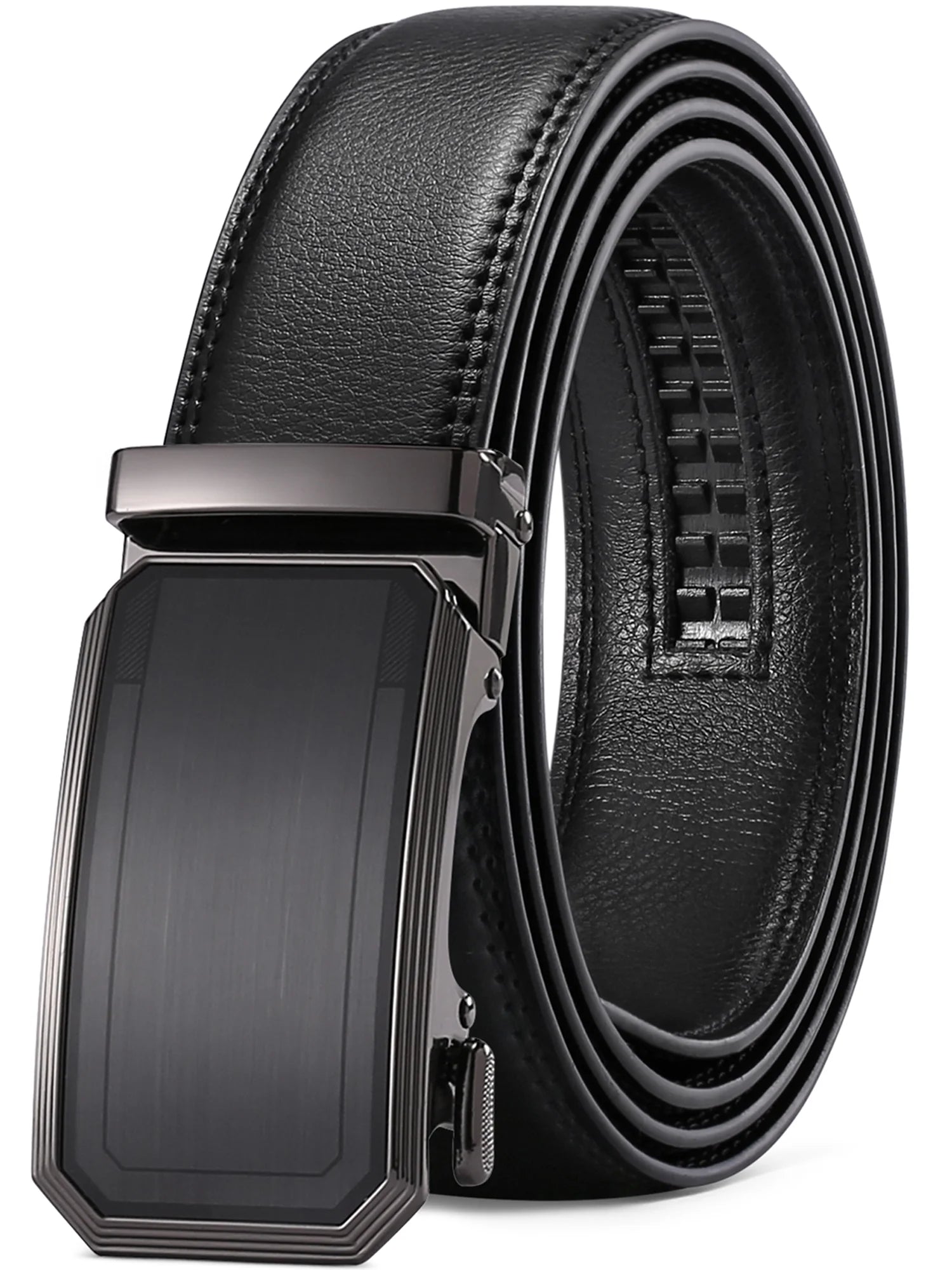 Men's Leather Belt with Automatic Ratchet Buckle Slide - Trim to Fit