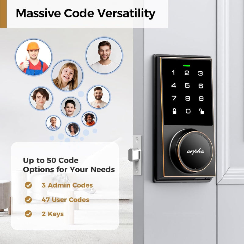 Keyless Entry Door Lock with Touchscreen Keypad and 50 Code Capacity