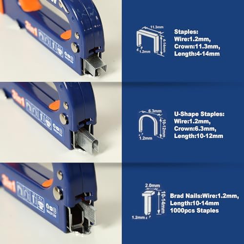 3-in-1 Heavy-Duty Staple Gun with 3,000 Staples, Adjustable Power and Manual Brad Nailer