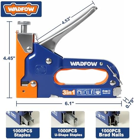 3-in-1 Heavy-Duty Staple Gun with 3,000 Staples, Adjustable Power and Manual Brad Nailer